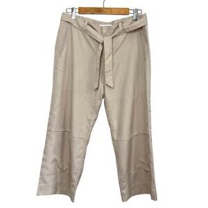 Vintage Y2K Banana Republic 100% Silk Cropped Mid-Rise Belted Pants Beige 6